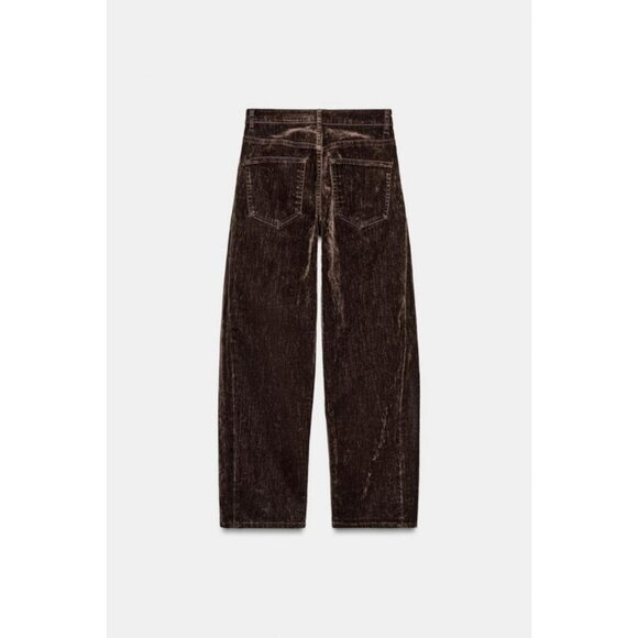 ZARA ZW COLLECTION HIGH-WAIST FLOCKED BALLOON JEANS - Picture 8 of 9